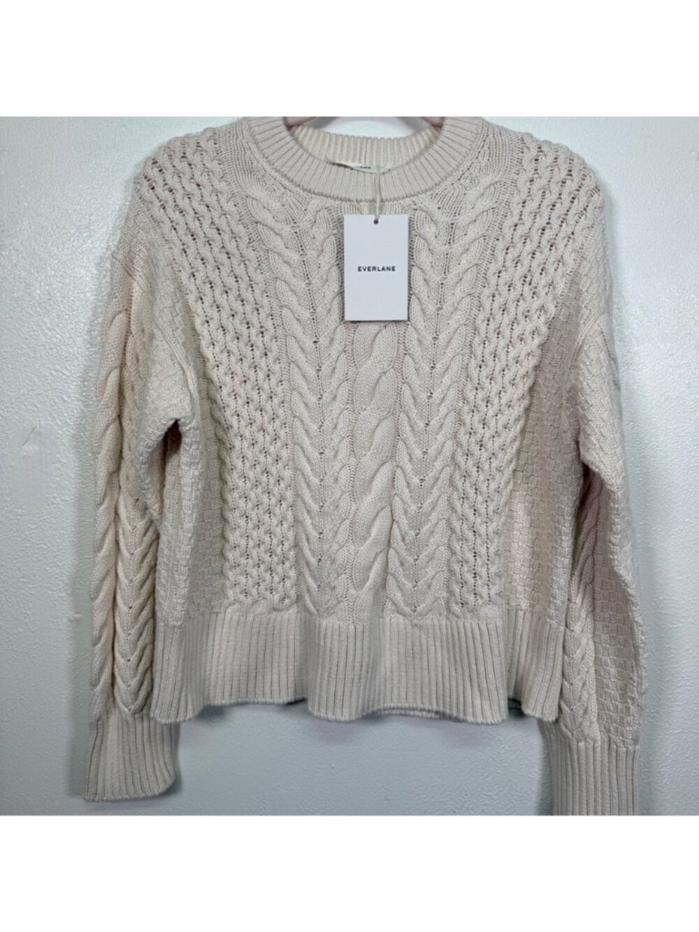 Everlane The Cable Sweater Everyday Organic Cotton Boxy Crewneck Fisherman Small - Picture 7 of 15